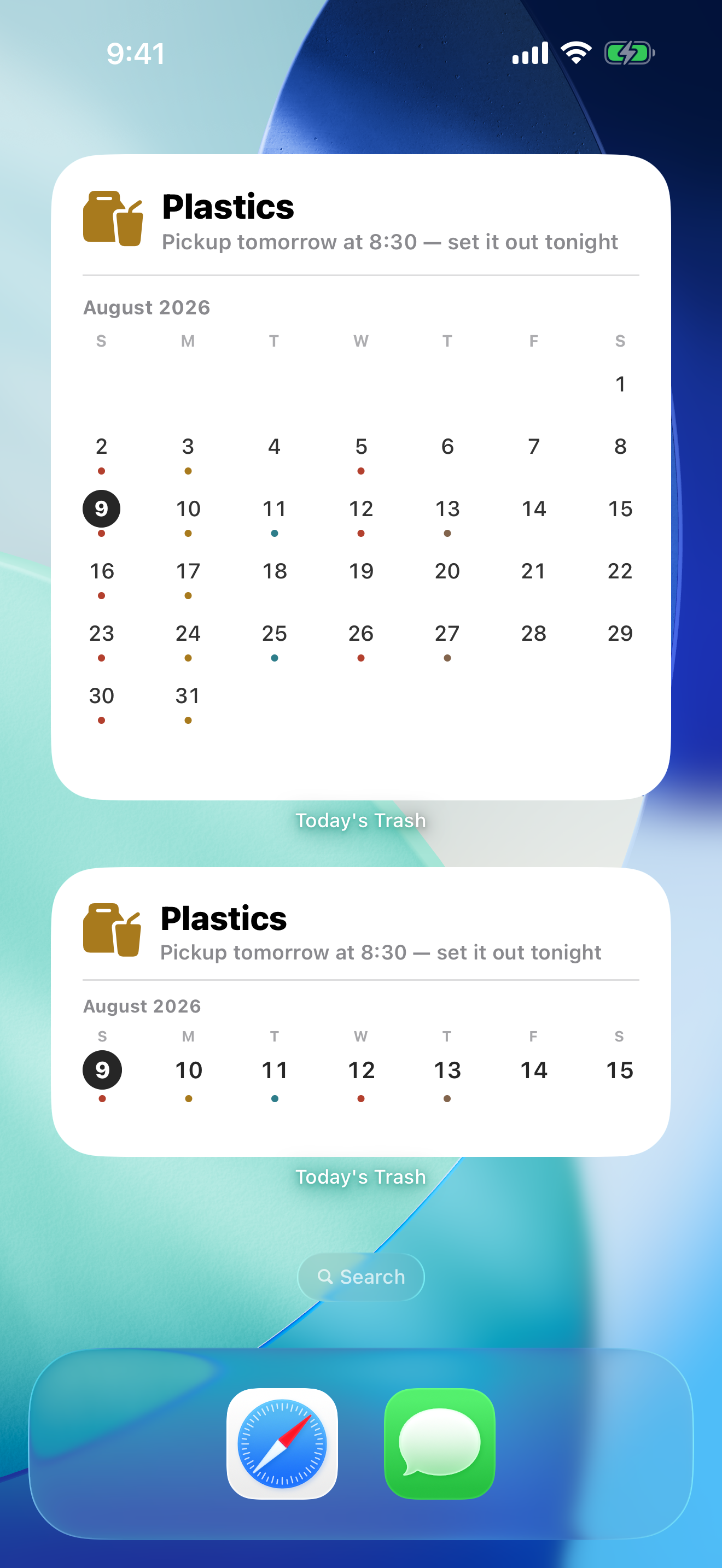 Today's Trash Home Screen widgets